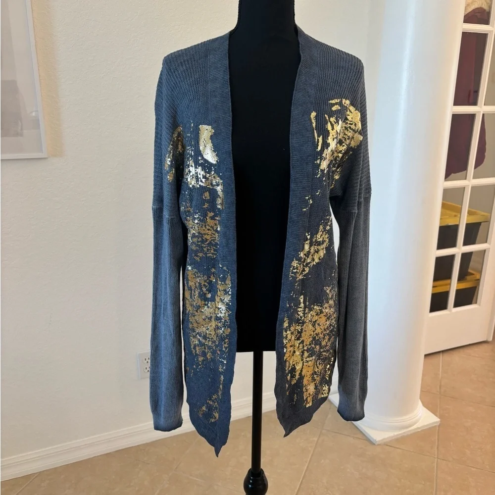 Elegant Blue & Gold Women's Sweater. One Size